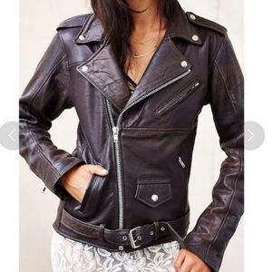 EUC PeleCheCoco Size Medium Brown 100% Recycled Leather Biker Moto Jacket!
